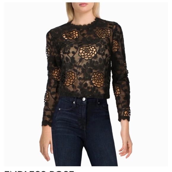 Endless Rose Tops - Black Lace Mesh Blouse